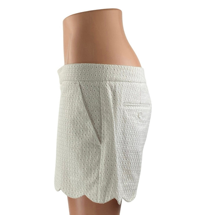 Club Monaco Women's White Eyelet Embroidered Mid Rise Scalloped Mini Shorts 6