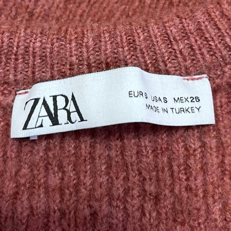 Zara Brown Mock Neck Chunky Knit Long Sleeve Pullover Crop Sweater Top Size S