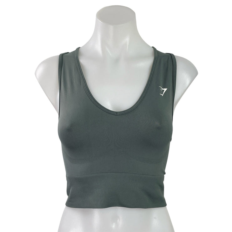 Gymshark Everyday Green Seamless Sleeveless Active Sports Bra Crop Tank Top Sz S