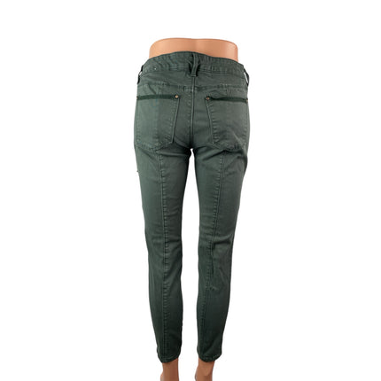 White House Black Market Women's Green Zip Cargo Crop Skinny Denim Jeans Size 2