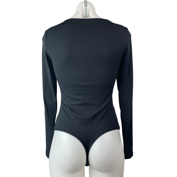 Abercrombie & Fitch Black Long Sleeve Corset Bustier Thong Bodysuit Top Size S