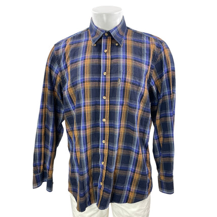 Barbour Men's Blue Orange Plaid Check Long Sleeves Button Down Shirts Top Size M