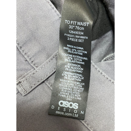 Asos Design Men's Gray High Rise Pockets Skinny Casual Chino Bermuda Shorts 30