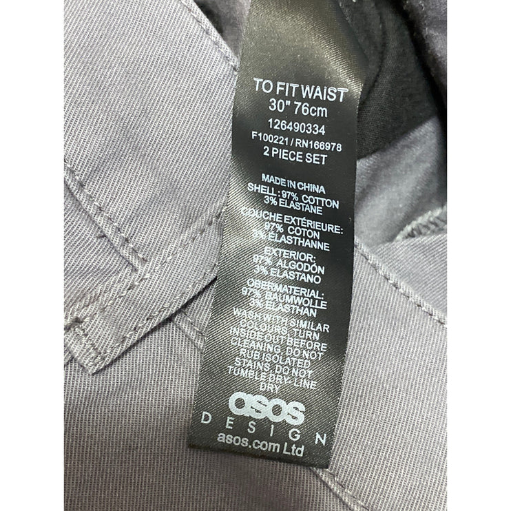 Asos Design Men's Gray High Rise Pockets Skinny Casual Chino Bermuda Shorts 30