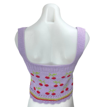 Zara Purple Cherry Floral Knit Long Sleeve Cardigan Sweater Tank 2 Pc Set Size S