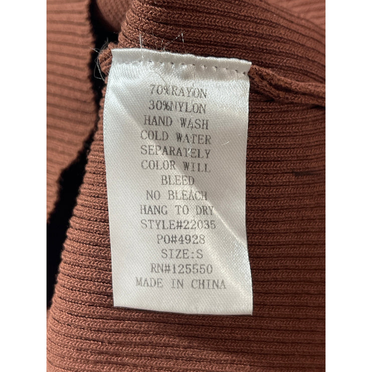 Hera Brown Long Sleeve Cutout Turtleneck Ribbed Knit Mini Bodycon Dress Size S