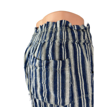 Urban Outfitters BDG Frankie Blue Striped Raw Frayed Hem Micro Paperbag Shorts M