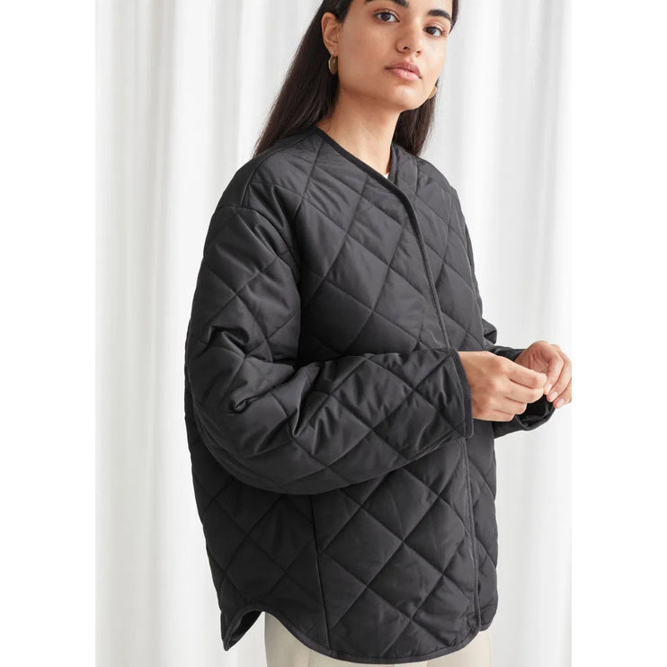 & Other Stories Women's Black Quilted Puffer Long Sleeve Oversize Jacket Size 10