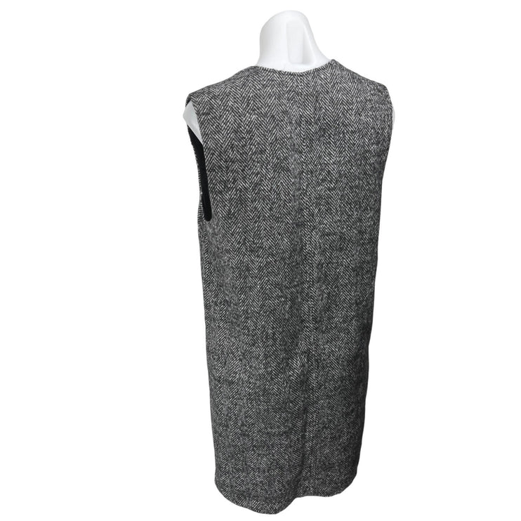 H&M Women's Gray Wool Sleeveless Herringbone Deep V-Neck Mini Vest Tank Dress S