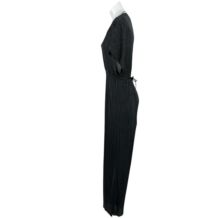 Zara Black Pleated Plisse Faux Wrap Short Sleeve Wide Leg Romper Jumpsuit Size S