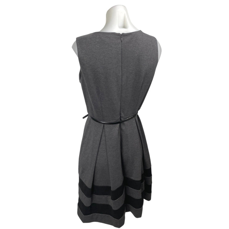 Calvin Klein Gray Sleeveless Belted Zip Mini A-Line Fit & Flare Dress Size 10P