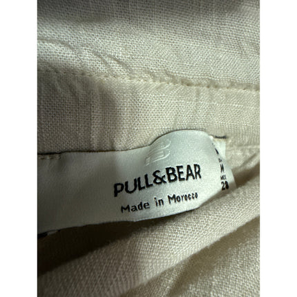 Pull & Bear White Linen High Waist Tapered Paperbag Trousers Jogger Pants Size M