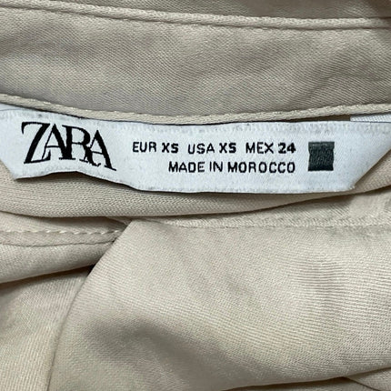 Zara Women's Beige Pocket Long Sleeve Button Down Cropped Shirt Top Size XS