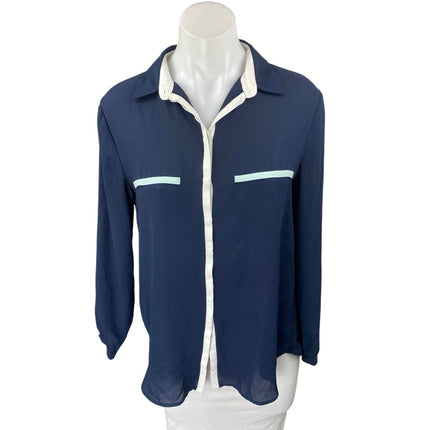 Zara Women's Blue Collar Long Sleeve Button Down Pocket Shirt Blouse Top Size S