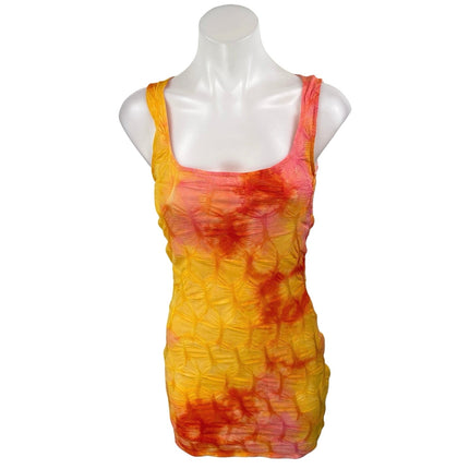Akira Yellow Coral Textured Tie Dye Sleeveless Cami Tank Mini Bodycon Dress S