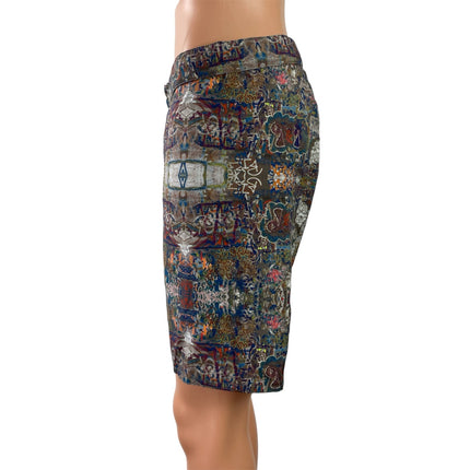 Paste Womens Multicolor Abstract Print Belted Slim Straight Bermuda Shorts Sz 30