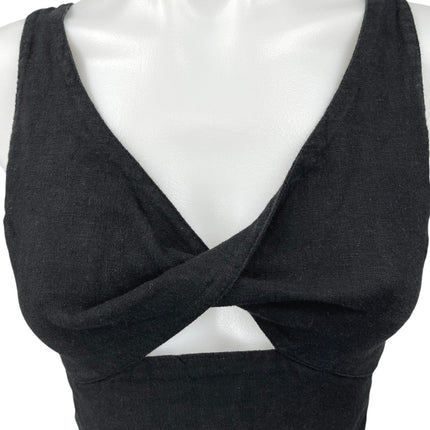 Abercrombie & Fitch Black Linen Sleeveless Twist Front Cutout Crop Tank Top Sz S