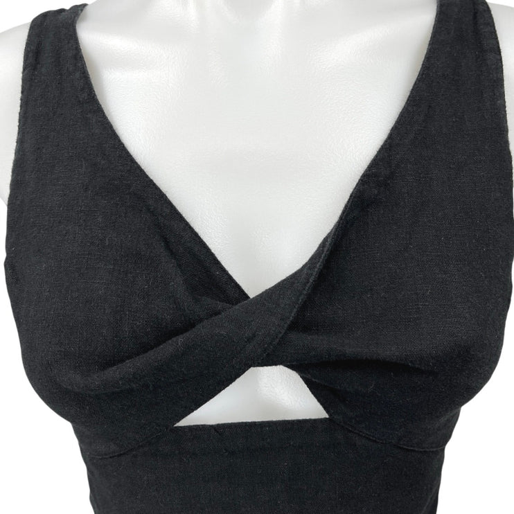 Abercrombie & Fitch Black Linen Sleeveless Twist Front Cutout Crop Tank Top Sz S