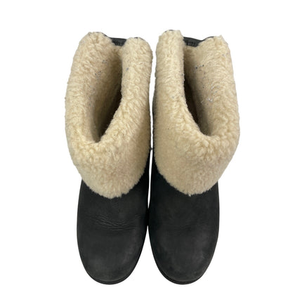 UGG Aldon Womens Black Sherpa Leather Buckle Strap Winter Snow Ankle Boots 8.5