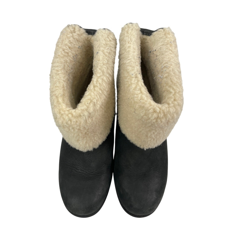 UGG Aldon Womens Black Sherpa Leather Buckle Strap Winter Snow Ankle Boots 8.5