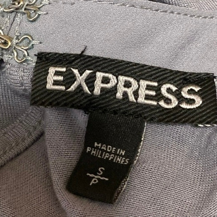 Express Gray Beaded Jeweled Rhinestone Sleeveless Cami Blouse Tank Top Size S