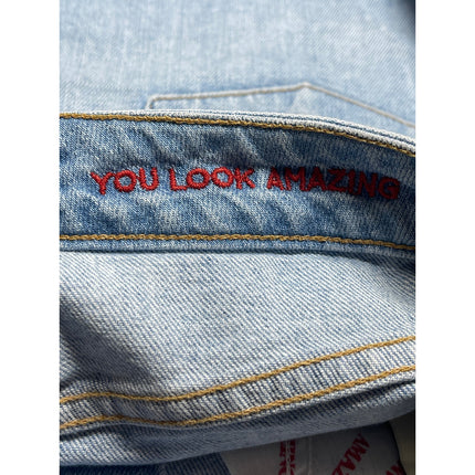 Alice + Olivia White Blue Colorblock Two-tone Asymmetrical Denim Jeans Skirt 26