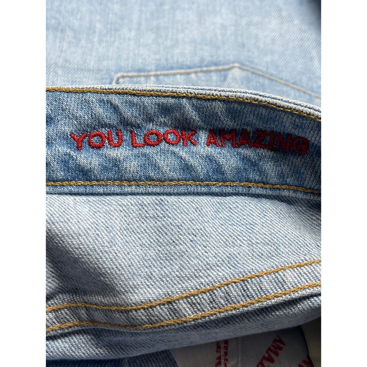 Alice + Olivia White Blue Colorblock Two-tone Asymmetrical Denim Jeans Skirt 26