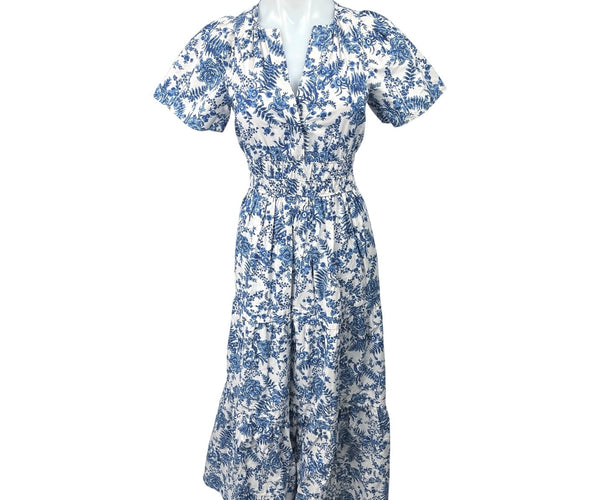 anthropologie white dress with blue flowers Anthropologie Bird Dress