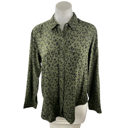 Rails Kate 100% Silk Green Cheetah Collared Long Sleeve Button Down Shirt Top S