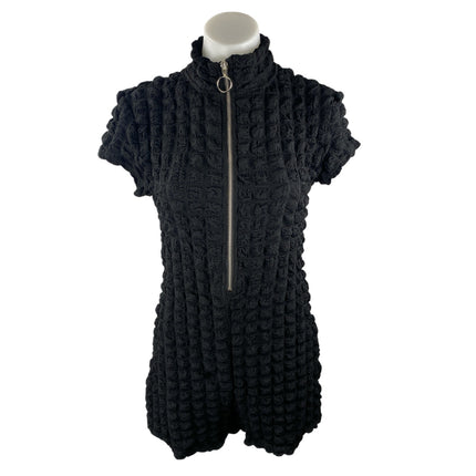 Jolie & Joy Black Embossed Textured Short Sleeve Full Zip Romper Shorts Size M