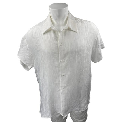 VICI Men's White Short Sleeve Collared Casual Button Down Shirt Top Size S