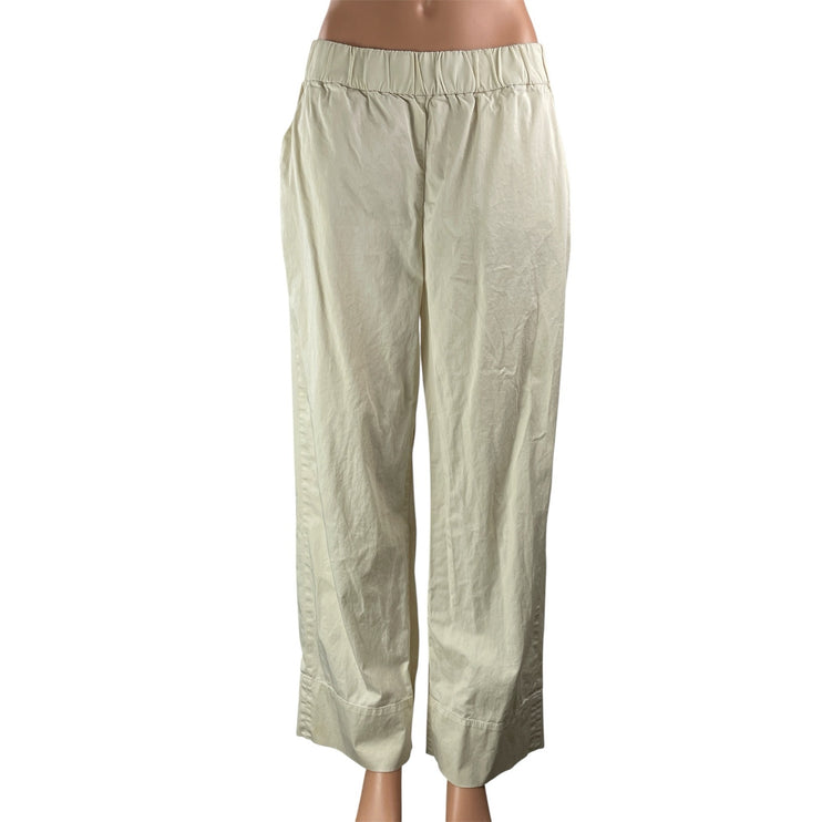 Everlane Women's Beige High Rise Elastic Waist Casual Wide Leg Trouser Pants L