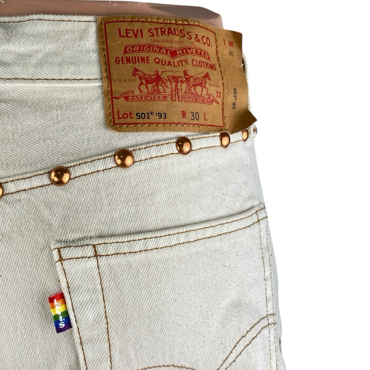 Levi's 501 '93 Mens White Skinny Leg Frayed Cut-Off Rodeo Boots Shorts Size 30