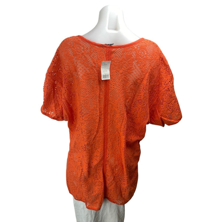 NEW Banana Republic Coral Crochet Knit Short Sleeve Knit Cover Up Top Size L