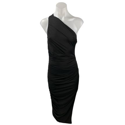 NEW Sincerely Jules Black Sleeveless One Shoulder Ruched Midi Bodycon Dress Sz M