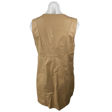 NEW Zara Beige Tan Faux Vegan Leather Sleeveless Button Down Mini Shift Dress M