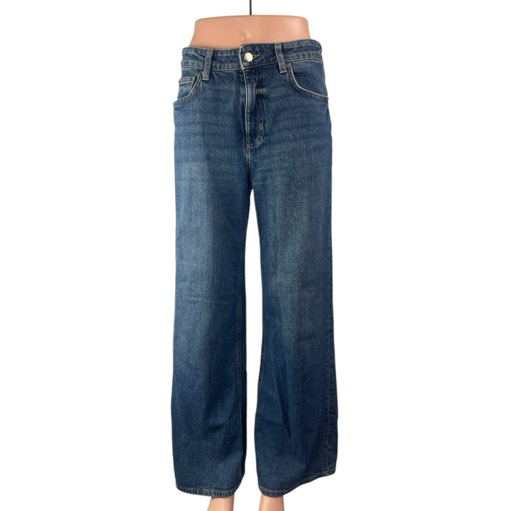 H&M Women's Blue High Waisted Y2k Medium Wash Wide Leg Baggy Denim Jeans Size 6