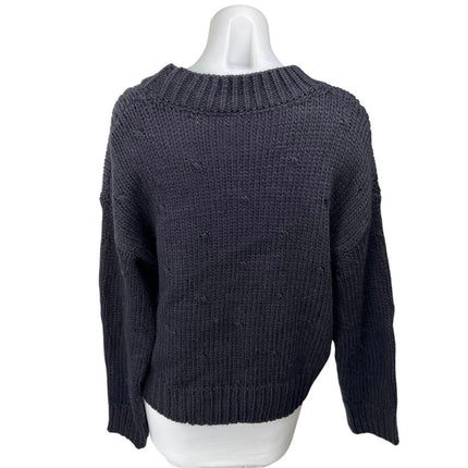 Cider Women's Blue Pom Poms Chunky Knit Long Sleeve Pullover Sweater Top Size M
