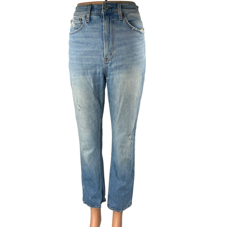 Abercrombie & Fitch Ultra High Rise Mom Blue Distressed Denim Jeans Size 27