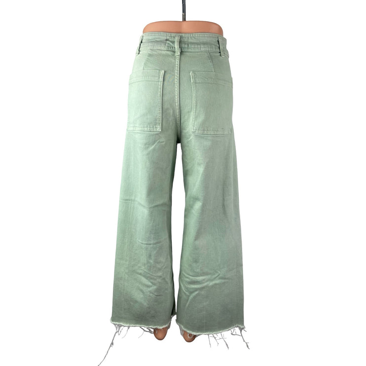 Zara Women's Green High Rise Wide Leg Palazzo Raw Hem Baggy Denim Jeans Size 4