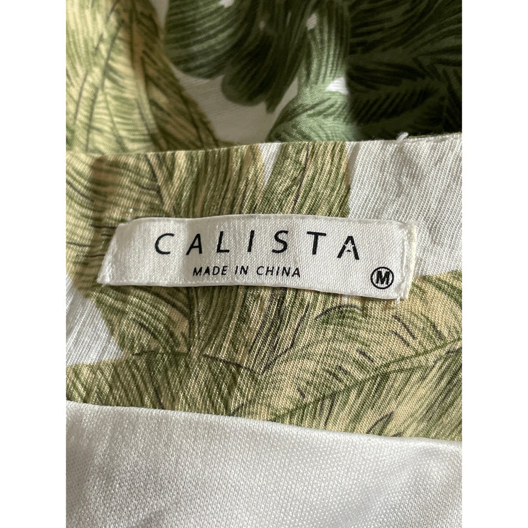 Calista Women's Green Floral High Waisted Wrap Tie Pencil Knee Length Skirt M