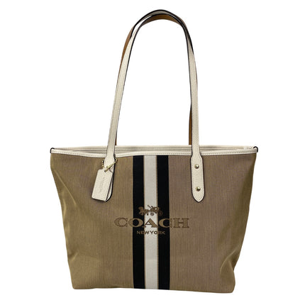 NEW Coach Horse & Carriage Jacquard City Beige Striped Tote Handbag Size OS