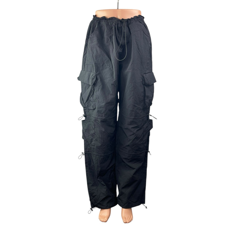 Garage Women's Black High Waisted Cargo Baggy Parachute Trousers Pants Size M