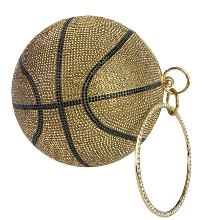Women's Gold Black Rhinestone Sparkly Evening Clutch Basketball Purse Handbag OS