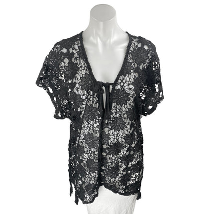 Xhilaration Women's Black Floral Lace Sheer Tie Front Swim Beach Coverup Top S