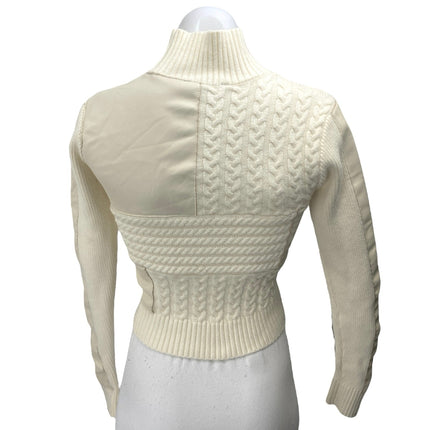 Central Park West Cream White Cable Knit Turtleneck Long Sleeve Crop Sweater XS