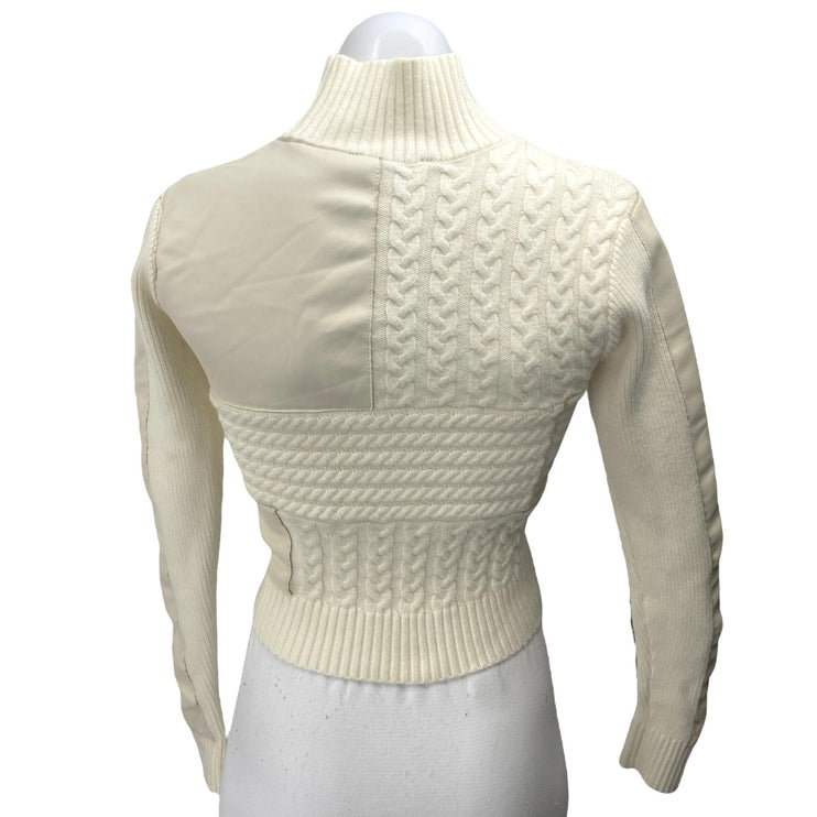 Central Park West Cream White Cable Knit Turtleneck Long Sleeve Crop Sweater XS