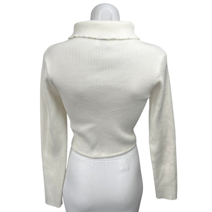 Princess Polly Women's White Turtleneck Rib Knit Long Sleeve Crop Sweater Top 8