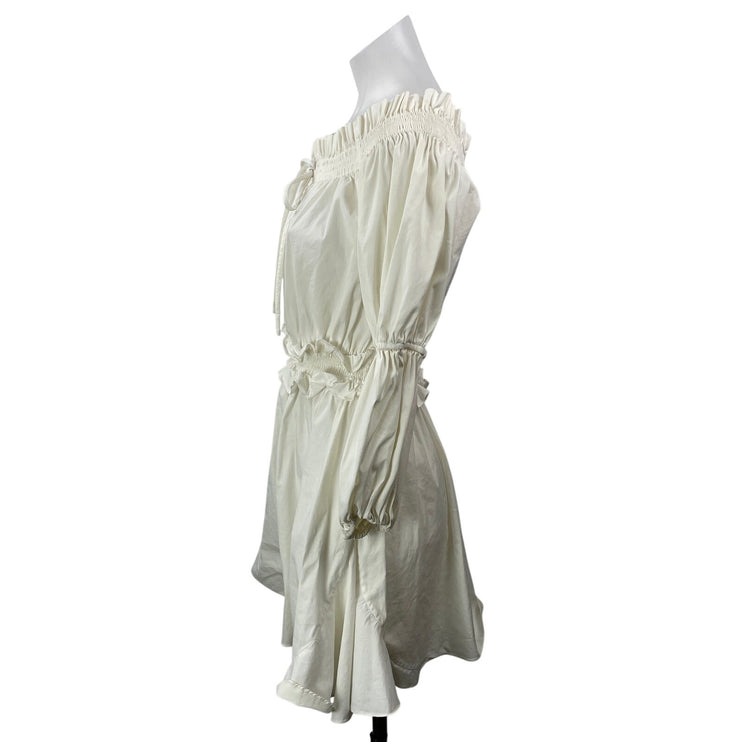 Caroline Constas White Long Puff Sleeves Off The Shoulder Peasant Mini Dress S