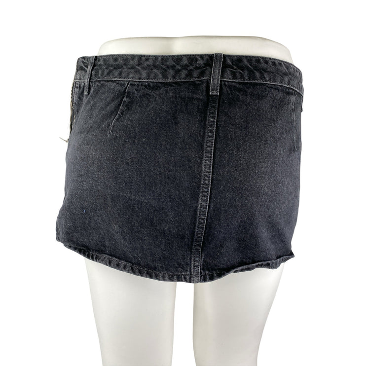 Topshop Women's Black Washed Low Waist Y2k Micro Mini Denim Jean Skirt Size 12
